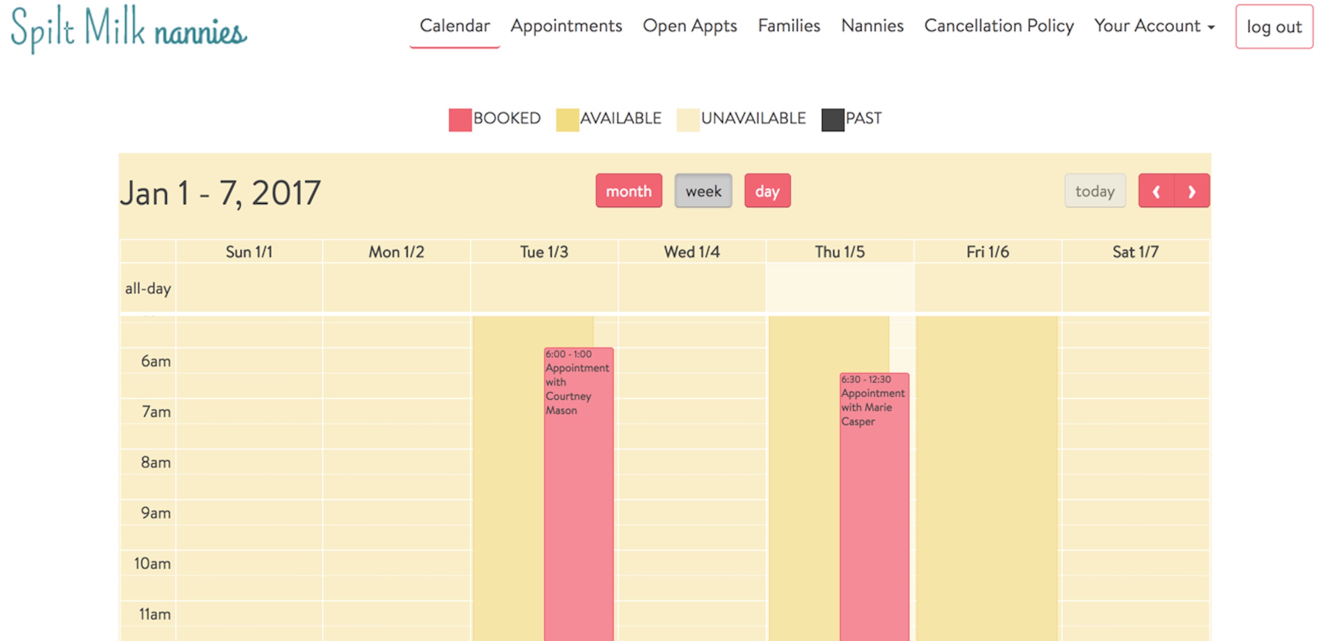 Nanny calendar
