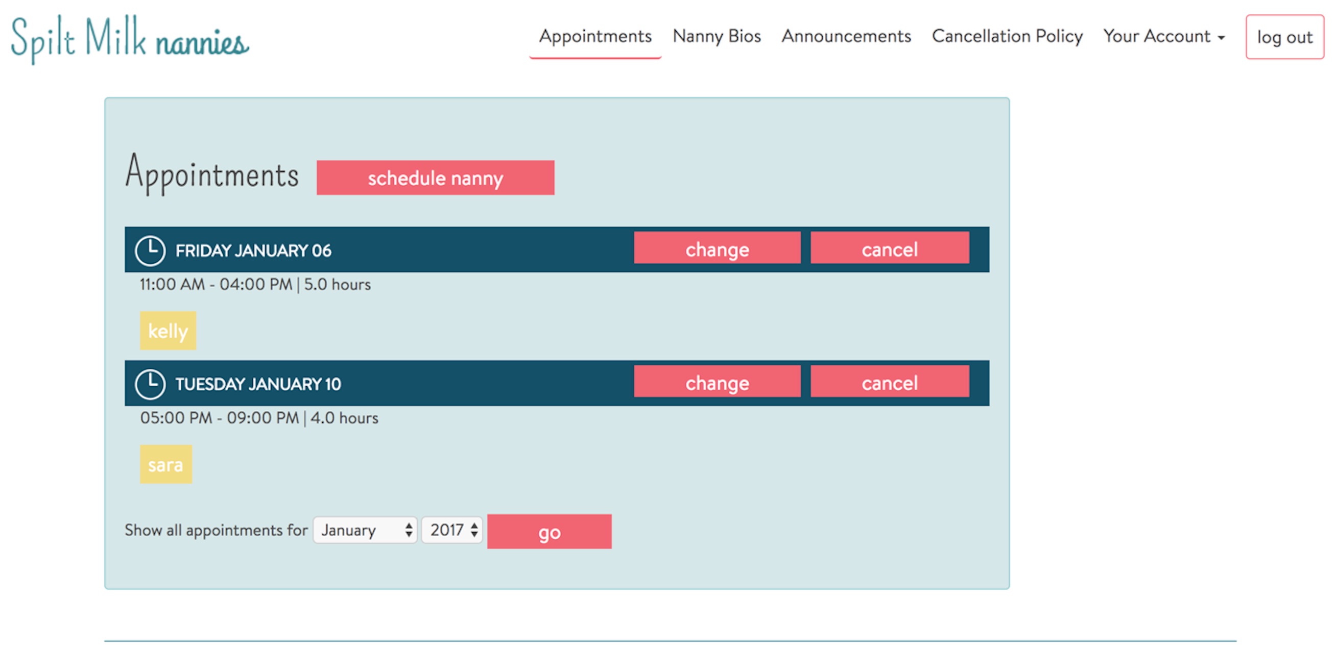 Parent manage appt